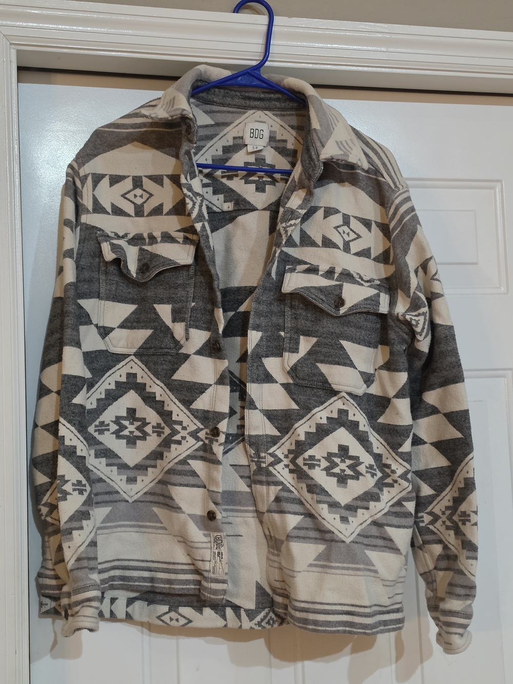 BDG Men's Aztec Print Fleece Jacket - White & Gray
